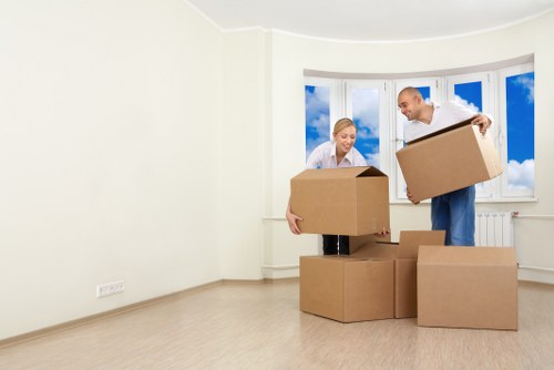Packed boxes and furniture ready for a Dalston house move